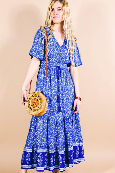 hippie maxi dress Harvest - Cornflower Blue COSMINA Burgundy Elegant Maxi and a romantic back style-number:S37519 Size:Xl