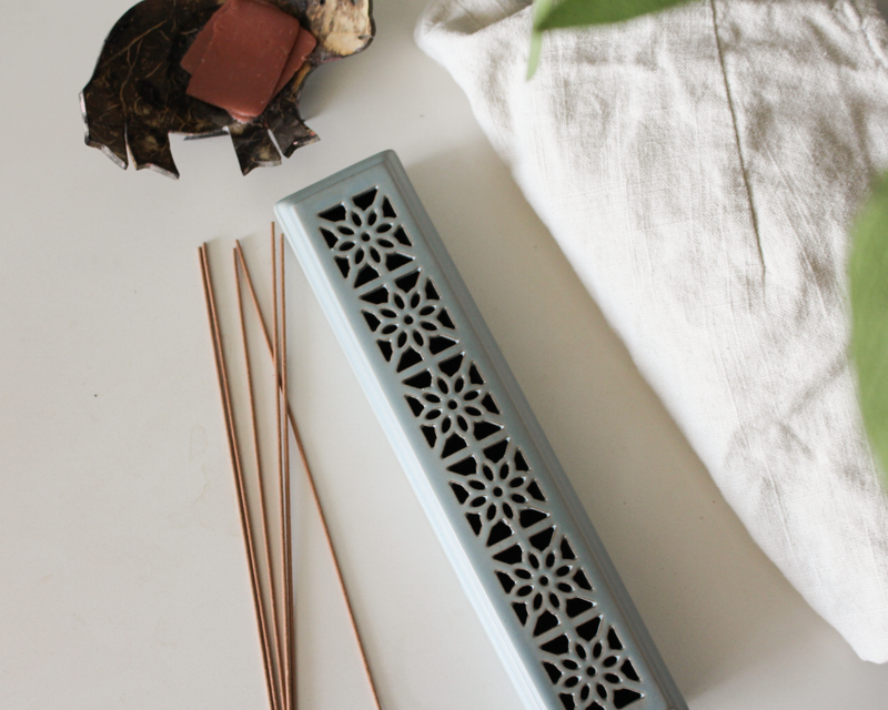 Zen Ceramic Incense Burner - Incense Box - Incense Holder - Incense Stick Burner - Incense Stick Holder - Bluish Gray - Pure Chakra