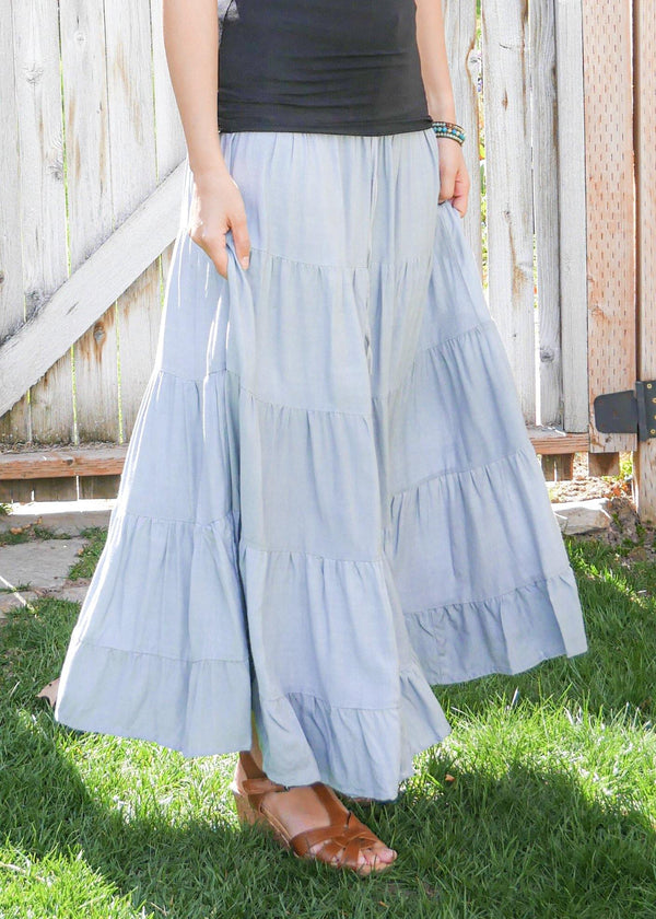 Dove in Sky Blue - Tiered Bamboo Skirt - Long Peasant Skirt - Hippie Skirt - Gypsy Skirt - Maxi Skirt - Pure Chakra