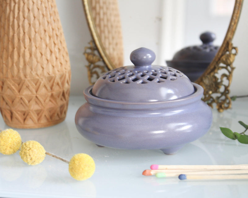 Hare Krishna Faded Purple Ceramic Incense Bowl With Lid - Cone Incense Burner - Ash Catcher - Rope Incense Burner - Stick Incense Holder - Pure Chakra