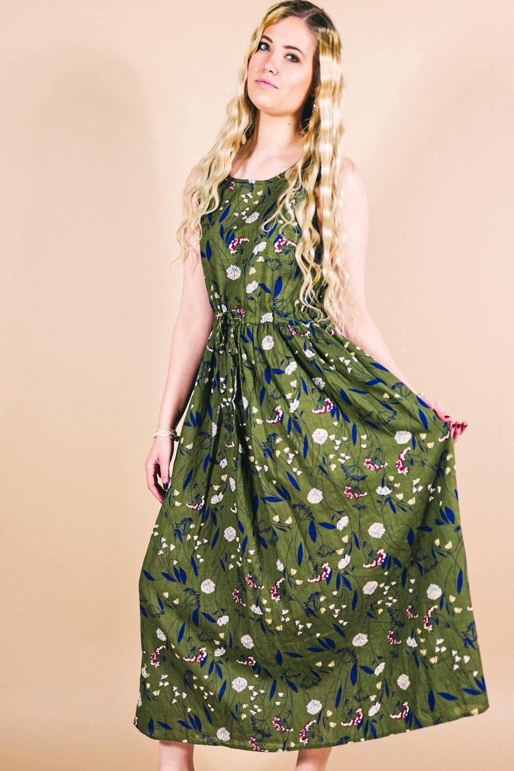 hippie green dress Willow Midi - Flowy Burgundy Red Long effortless and made to FLAT1499 Size:S / 2