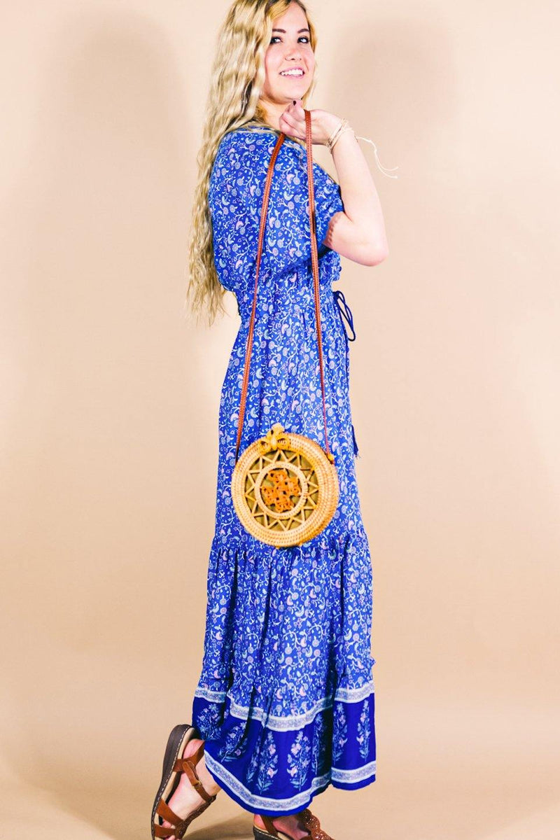 hippie style maxi dresses Smocking Hippie Style Long Maxi Dress / Square Neck With Smocked Maxi Dress / Long Sleeve Bohemian Maxi Dress