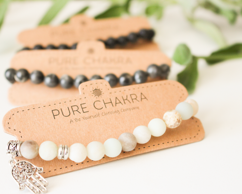 Celeste Buddha Hand White & Blue Round Natural Stone - Anxiety Bracelet - Stone Wrap - Supernatural Jewelry - Pure Chakra
