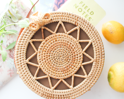 Sunrise in a Purse - Round Rattan Bag - Straw Bag - Straw Purse - Straw Beach Bag - Cottagecore Bag - Pure Chakra