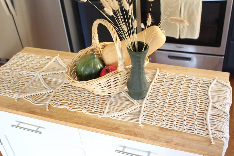 Star-Gazer 90" Antique White Long Macrame Table Runner - Kitchen Table Runner - Farmhouse Table Runner - Pure Chakra