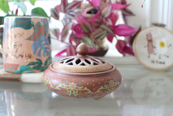 Ashrama Painted Ceramic Incense Bowl With Lid - Cone Incense Burner - Ash Catcher - Rope Incense Burner - Office Relaxation - Pure Chakra