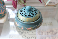 Atman Painted Ceramic Incense Bowl With Lid - Cone Incense Burner - Ash Catcher - Rope Incense Burner - Office Relaxation - Pure Chakra