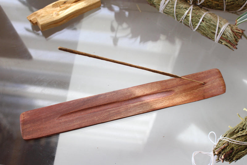 Sheesam Wood 10" Wooden Incense Boat Burner & Ash Catcher in Tan - Pure Chakra