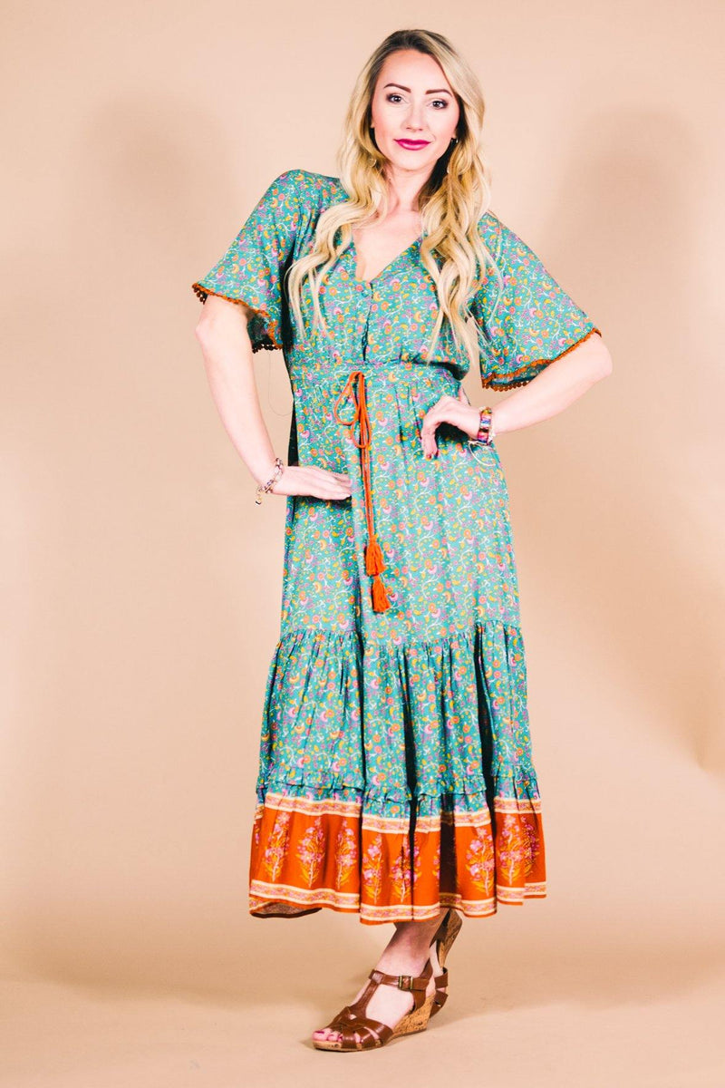 Harvest Maxi Dress - Cyan - Hippie Dress L Harvest Maxi Dress - Cyan - Hippie Dress L