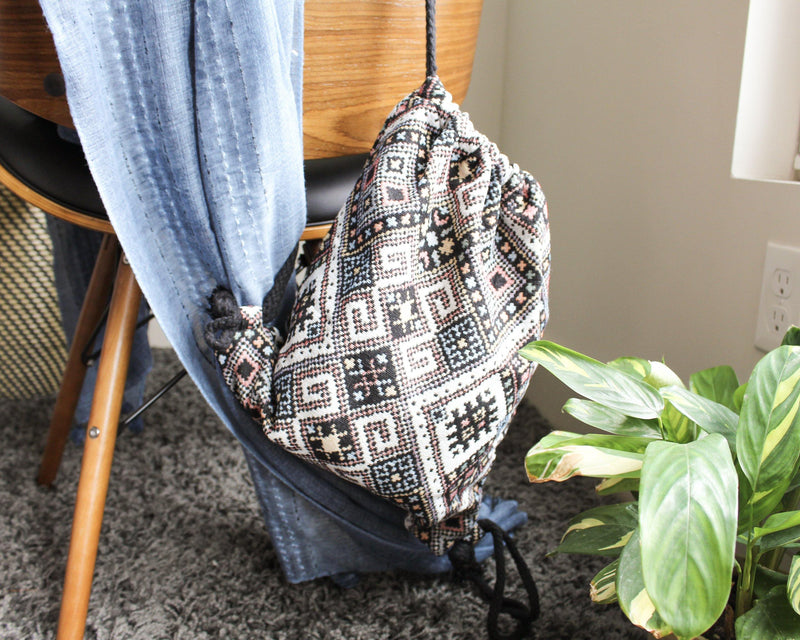 Ibiza Native Drawstring Backpack - Hobo Bag - Mini Backpack - Canvas Backpack - Hippie Bag & Purse - Pure Chakra