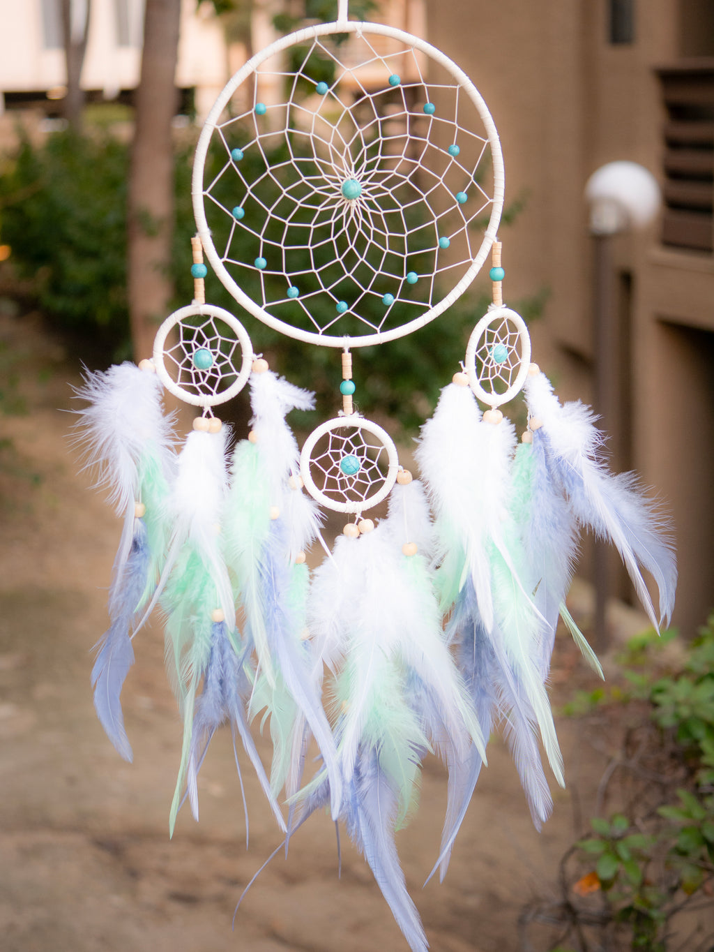 Attrape-rêves Voiture Indien Beige coeur et Plumes Dreamcatcher net Attrape-rêves Voiture Indien Beige coeur et Plumes Dreamcatcher net