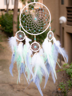 Ombre White Dreamcatcher With White Purple & Indigo Feathers Turquoise Beads