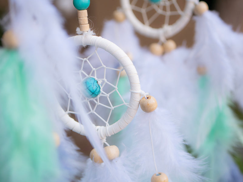 Ombre White Dreamcatcher With White Purple & Indigo Feathers Turquoise Beads