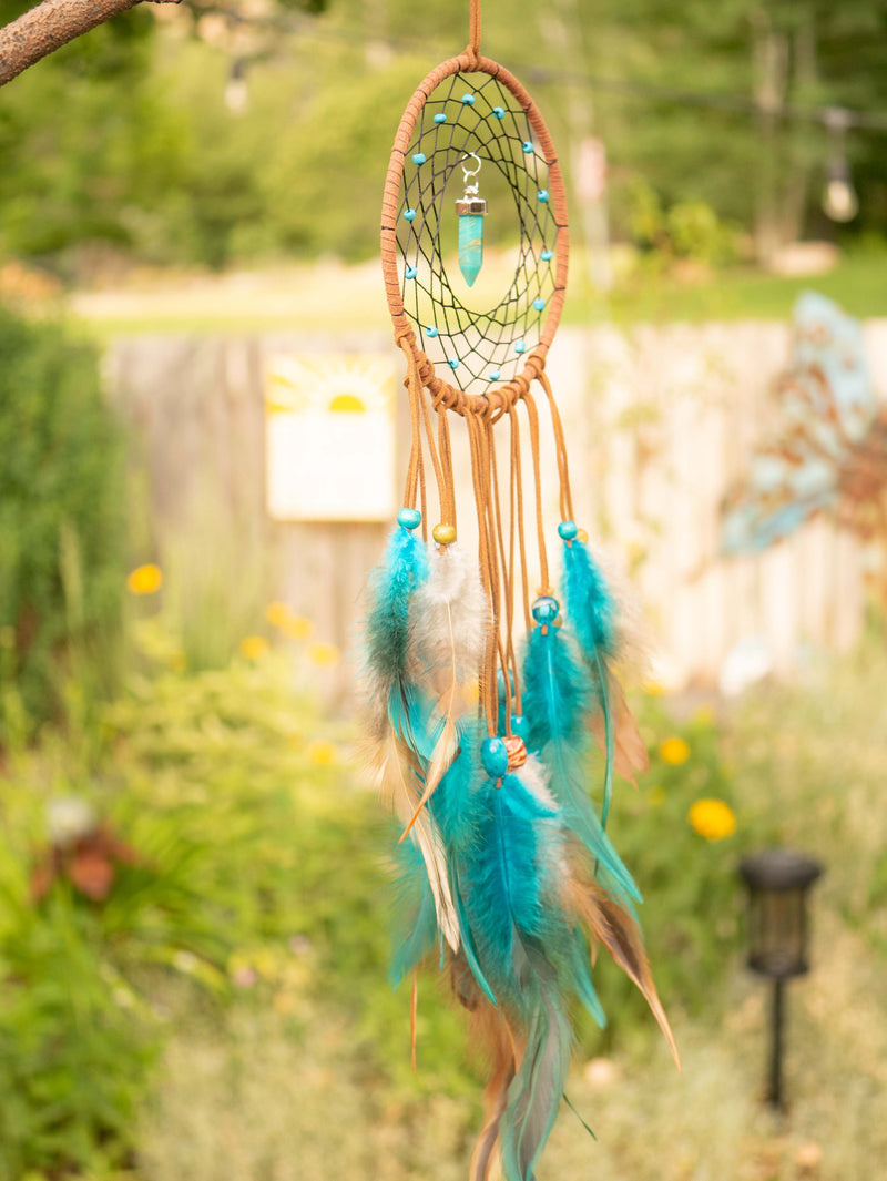 Meaning Brown & Teal Boho Dreamcatcher With Crystal Handmade Decor American
