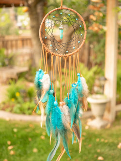 Meaning Brown & Teal Boho Dreamcatcher With Crystal Handmade Decor American