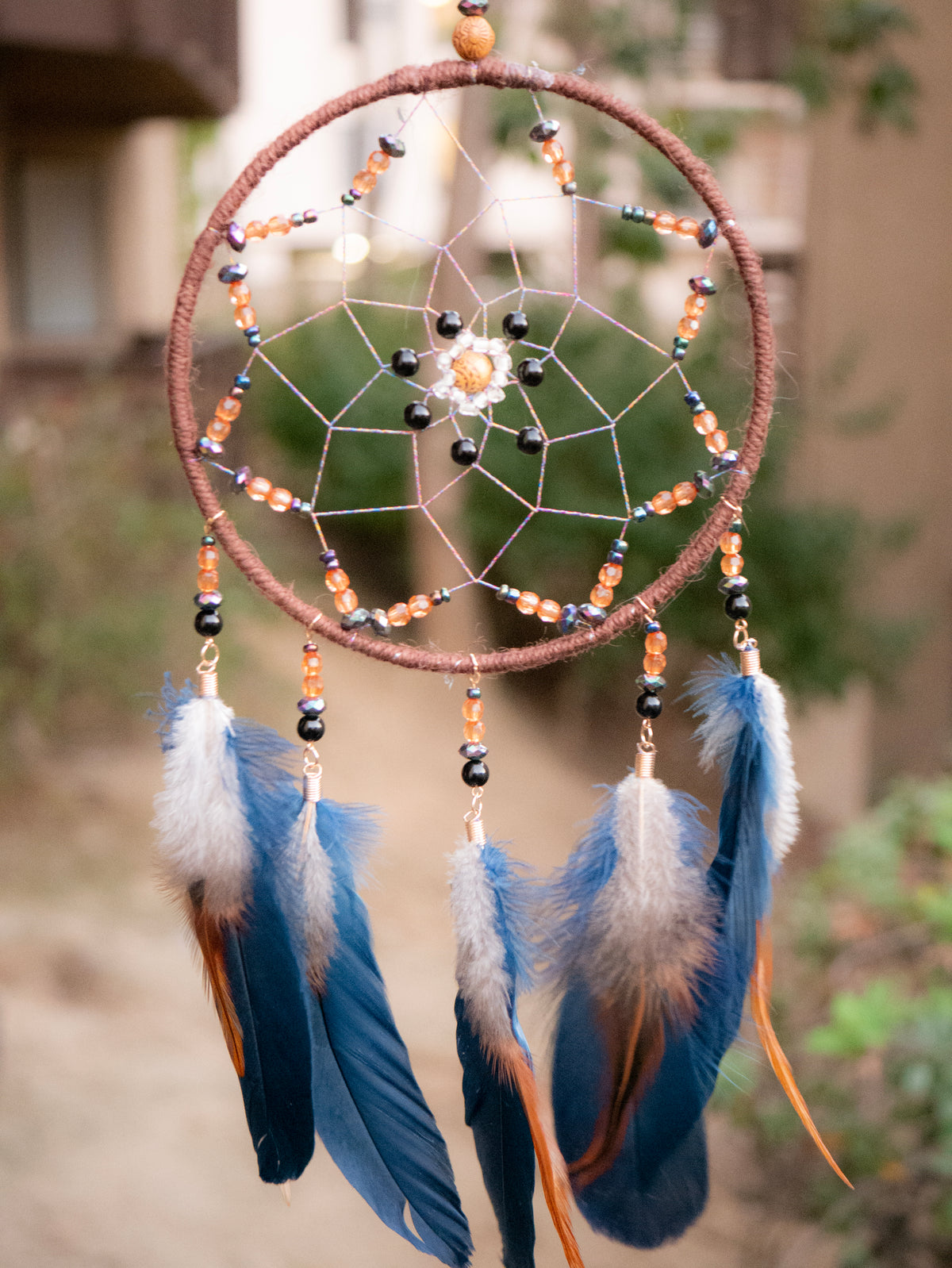 Dream Catcher with Double Rings brown and tan outlet with turquoise and feathers, wall decor! boho decor, boho home, boho dreamcatcher!