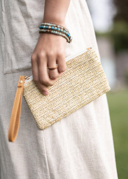 Cassia Beige Small Straw Clutch - Small Straw Purse - Womens Wallet Clutch - Womens Credit Card Holder - Pure Chakra