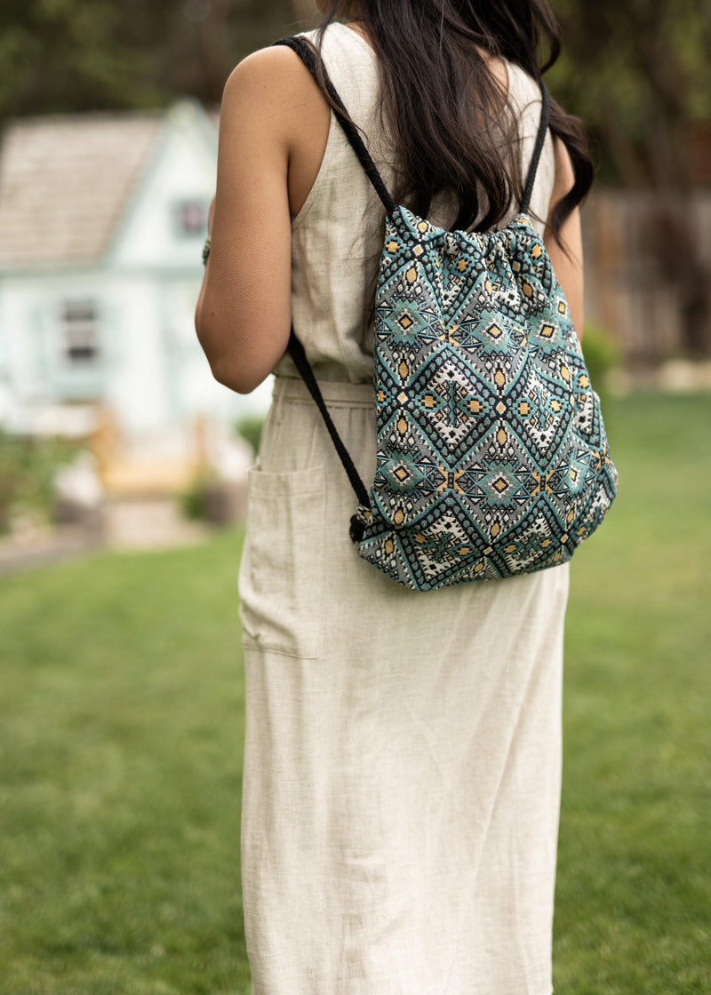 Fes Native Drawstring Backpack - Hobo Bag - Mini Backpack - Canvas Backpack - Hippie Bag & Purse - Pure Chakra