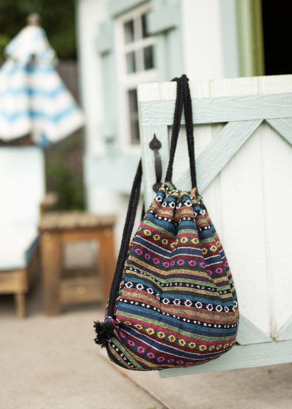 Geo Native Drawstring Backpack - Hobo Bag - Mini Backpack - Canvas Backpack - Hippie Bag & Purse - Pure Chakra