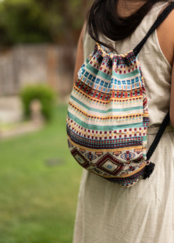 Tribal Native Drawstring Backpack - Hobo Bag - Mini Backpack - Canvas Backpack - Hippie Bag & Purse