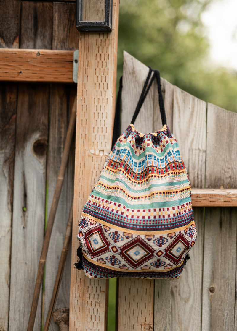 Tribal Native Drawstring Backpack - Hobo Bag - Mini Backpack - Canvas Backpack - Hippie Bag & Purse