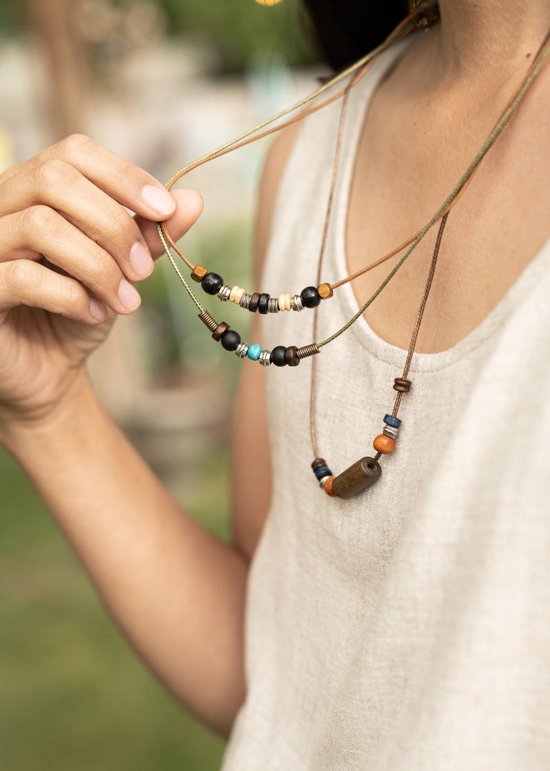 Sparrow Wood & Beads Multiple Stranded Hippie Charm Necklace -  Hippy Necklace - Pure Chakra