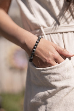 Raven Polished Black & Gray Stone Natural Stone Lucky Bracelet - Stone Wrap - Supernatural Jewelry - Pure Chakra