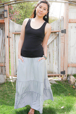 Celeste in Sky Blue - Bamboo Skirt With Pockets - Tiered Long Peasant Skirt - Skirt With Pockets - Hippie Skirt - Gypsy Skirt - Maxi Skirt - Pure Chakra