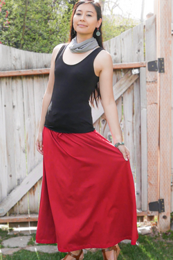 Shanta in Pure Red Skirt - Organic Cotton Skirt - Long Peasant Skirt - Hippie Skirt - Gypsy Skirt - Maxi Skirt - Pure Chakra