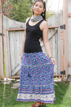 Blue Violet Floral Midi Skirt Skirt - Tiered Long Peasant Skirt - Hippie Skirt - Gypsy Skirt - Maxi Skirt - Pure Chakra