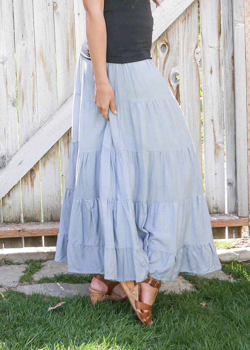 Dove in Sky Blue - Tiered Bamboo Skirt - Long Peasant Skirt - Hippie Skirt - Gypsy Skirt - Maxi Skirt - Pure Chakra