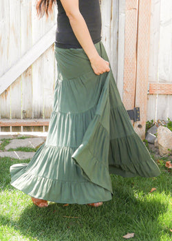 Dove In Forest Green Size Medium - Bamboo Skirt - Tiered Long Peasant Skirt - Hippie Skirt - Gypsy Skirt - Maxi Skirt - Pure Chakra