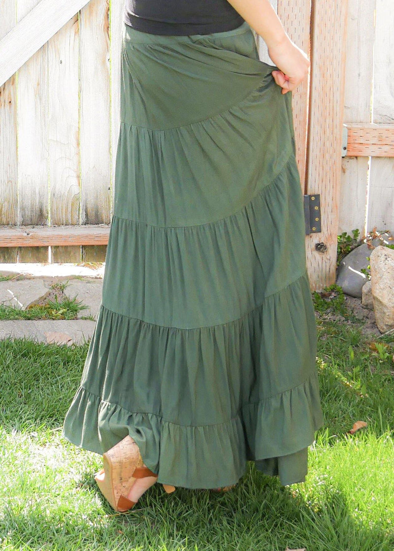 Dove In Forest Green Size Medium - Bamboo Skirt - Tiered Long Peasant Skirt - Hippie Skirt - Gypsy Skirt - Maxi Skirt - Pure Chakra