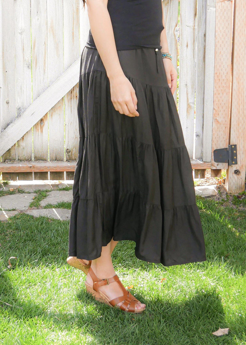 Amani In Simple Black - Bamboo Skirt - Tiered Skirt - Long Peasant Skirt - Hippie Skirt - Gypsy - Maxi Skirt - Pure Chakra