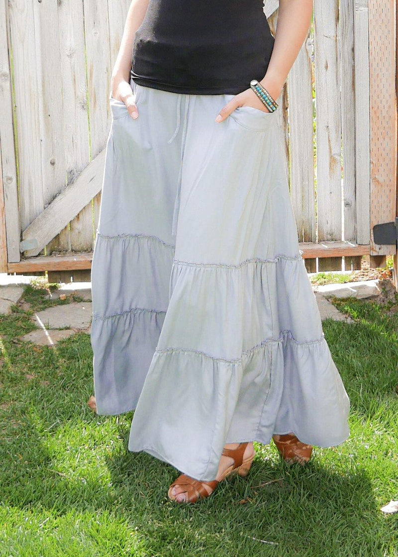 Celeste in Sky Blue - Bamboo Skirt With Pockets - Tiered Long Peasant Skirt - Skirt With Pockets - Hippie Skirt - Gypsy Skirt - Maxi Skirt - Pure Chakra
