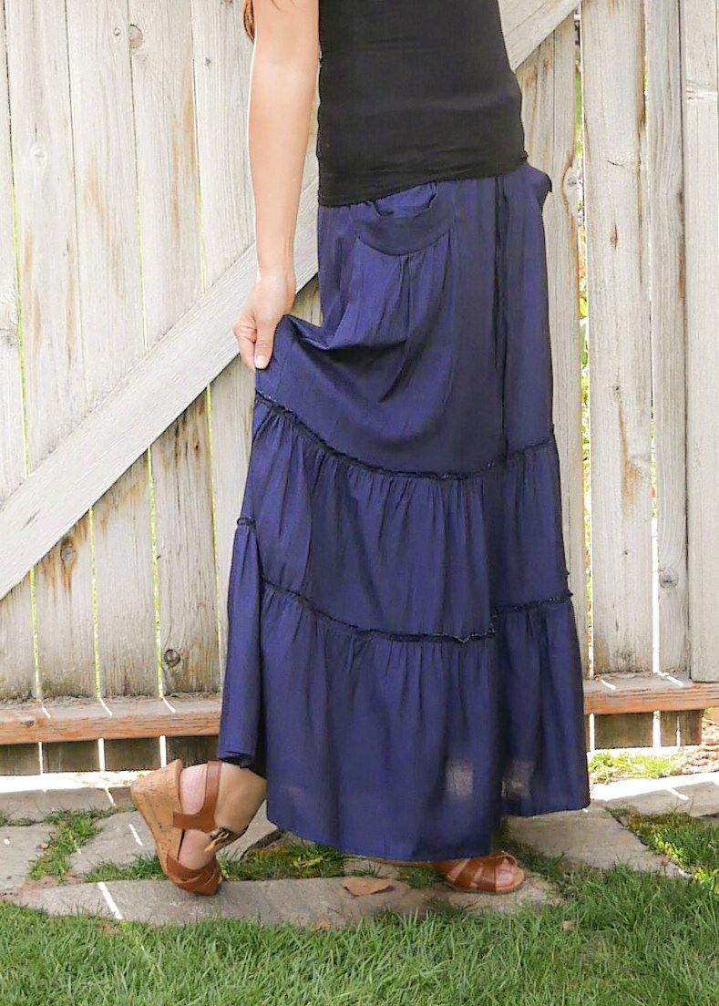 Celeste in Navy Blue - Bamboo Skirt With Pockets - Peasant Skirt - Hippie Skirt - Gypsy Skirt - Maxi Skirt - Pure Chakra