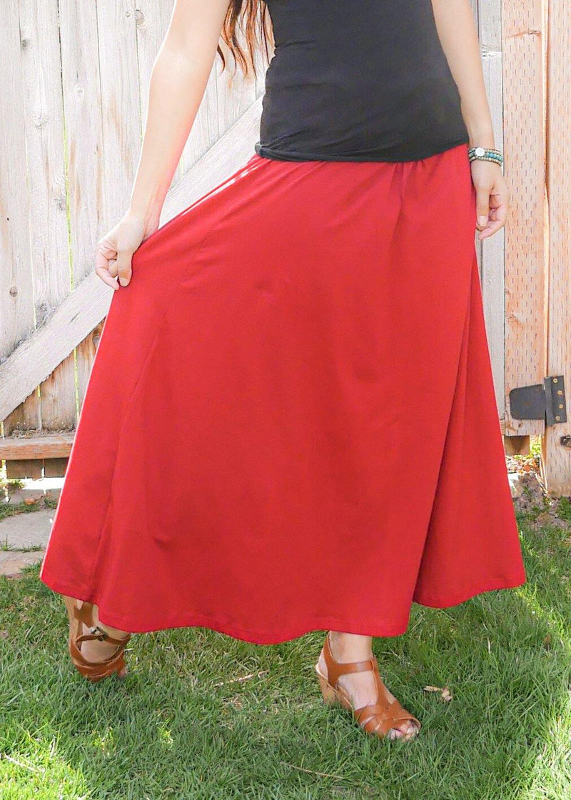 Shanta in Pure Red Skirt - Organic Cotton Skirt - Long Peasant Skirt - Hippie Skirt - Gypsy Skirt - Maxi Skirt - Pure Chakra