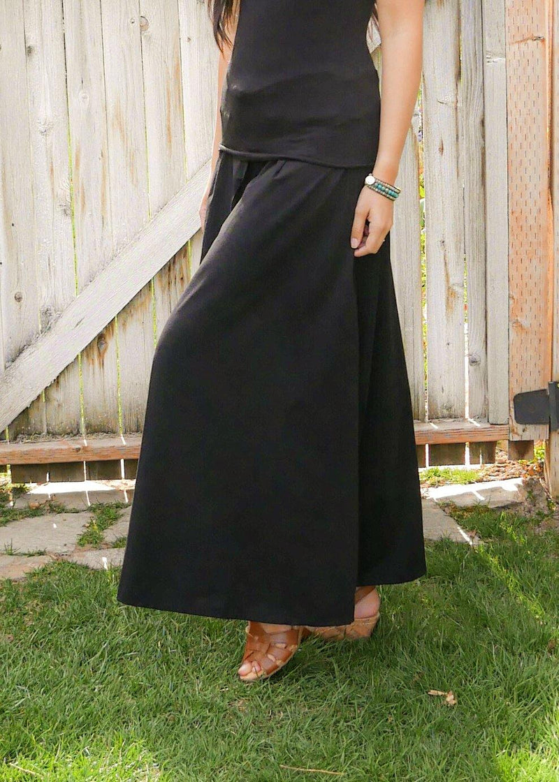 Shanta In Pure Black Skirt - Organic Cotton Skirt - Long Peasant Skirt - Hippie Skirt - Gypsy Skirt - Maxi Skirt - Pure Chakra