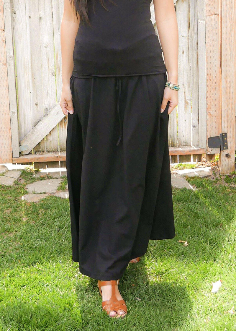 Shanta In Pure Black Skirt - Organic Cotton Skirt - Long Peasant Skirt - Hippie Skirt - Gypsy Skirt - Maxi Skirt - Pure Chakra