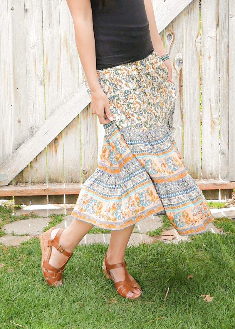 Floral Midi Skirt Skirt - Tiered Long Peasant Skirt - Hippie Skirt - Gypsy Skirt - Maxi Skirt - Pure Chakra