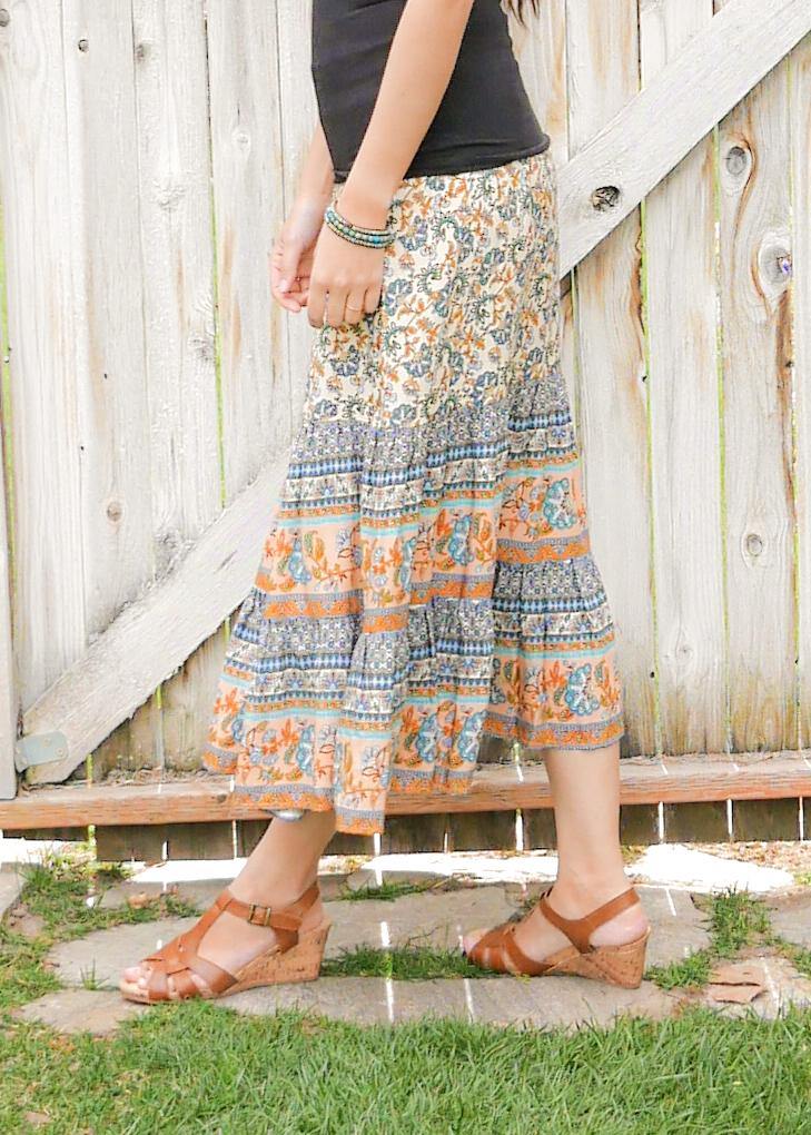 Floral Midi Skirt Skirt - Tiered Long Peasant Skirt - Hippie Skirt - Gypsy Skirt - Maxi Skirt - Pure Chakra