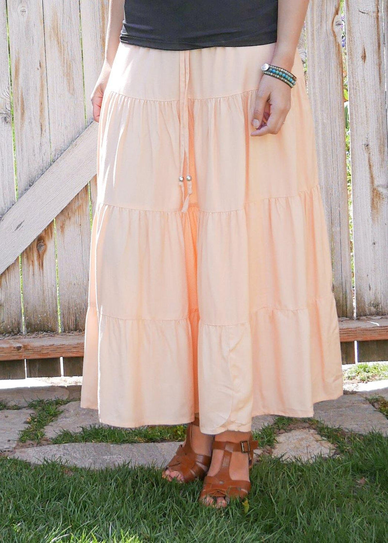Amani In Natural Pink - Bamboo Skirt - Tiered Skirt - Long Peasant Skirt - Hippie Skirt - Gypsy - Maxi Skirt - Pure Chakra