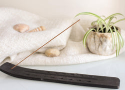 Mango Wood 10" Carved Wooden Incense Burner - Incense Holder - Incense Stick Burner - Incense Ash Catcher - Black - Pure Chakra