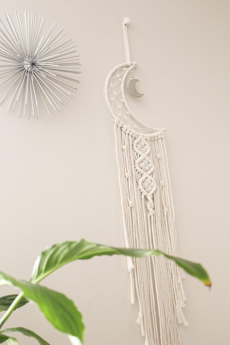 Luna Crescent Moon Long Cotton Macrame Wall Hanging Moon Tapestry - Pure Chakra