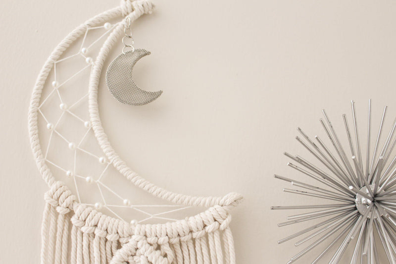 Luna Crescent Moon Long Cotton Macrame Wall Hanging Moon Tapestry - Pure Chakra