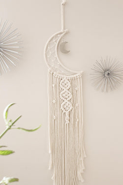 Luna Crescent Moon Long Cotton Macrame Wall Hanging Moon Tapestry - Pure Chakra