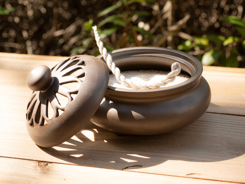 Om Mani Brown Round Ceramic Incense Burning Bowl