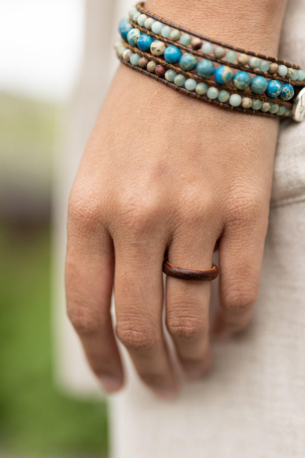 Birk Double Layered Olive Wood & Rosewood Womens Wood Ring - Wood Resin Ring - Wood Band - Fidget Ring - Pure Chakra